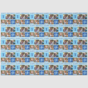 Papier Mousseline Baby Boy First Birthday Cute Blue Photo Collage