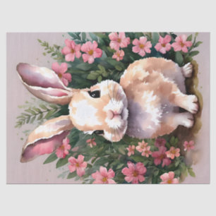 Papier Mousseline Baby Bunny Lapin Fleurs roses roses