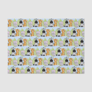 Papier Mousseline Baby shower Bleu Garçon Cute Safari Jungle Animaux