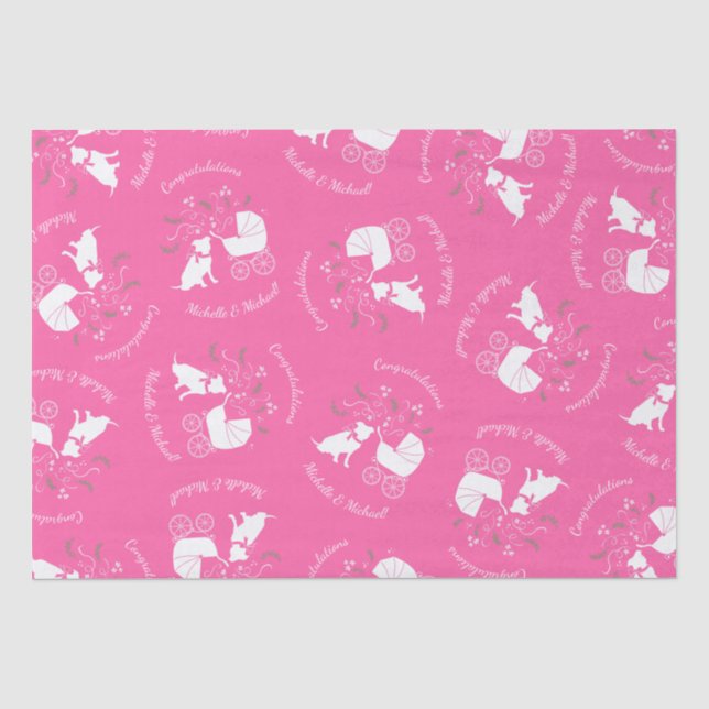 Papier Mousseline Baby shower de chien taureau rose (Recto)