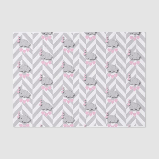 Papier Mousseline Baby shower d'éléphant rose et gris (Recto)