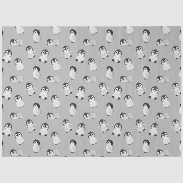Papier Mousseline Baby shower d'hiver de pingouin gris simple (Recto)