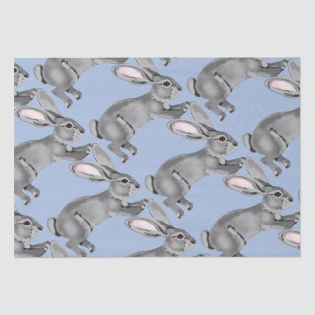 Papier Mousseline Baby shower Motif animal lapin gris bleu lapin (Recto)
