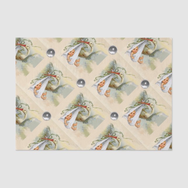 PAPIER MOUSSELINE BABY SHOWER NEUTRE STORK GEMSTONES BLANCS (Recto)