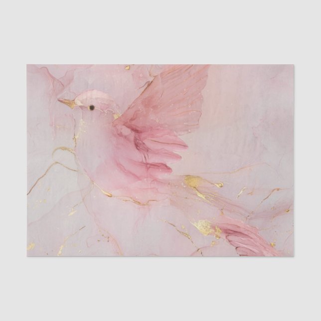 Papier Mousseline Baby Shower Oiseaux Rose Foncé Doré (Recto)