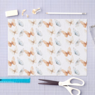 Papier Mousseline Baby Shower Papillons Bleus Abricot