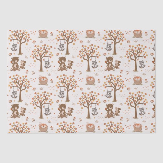 Papier Mousseline Baby shower Raccoon d'écureuils pour bébés en bois (Recto)
