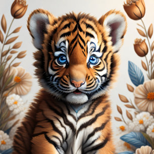 Papier Mousseline Baby tiger in the wildflowers v7