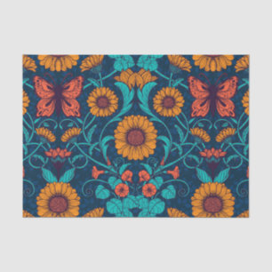 Papier Mousseline Baies Art Nouveau en bleu et jaune