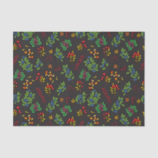 Papier Mousseline Baies d'automne sur chocolat brun (Recto)