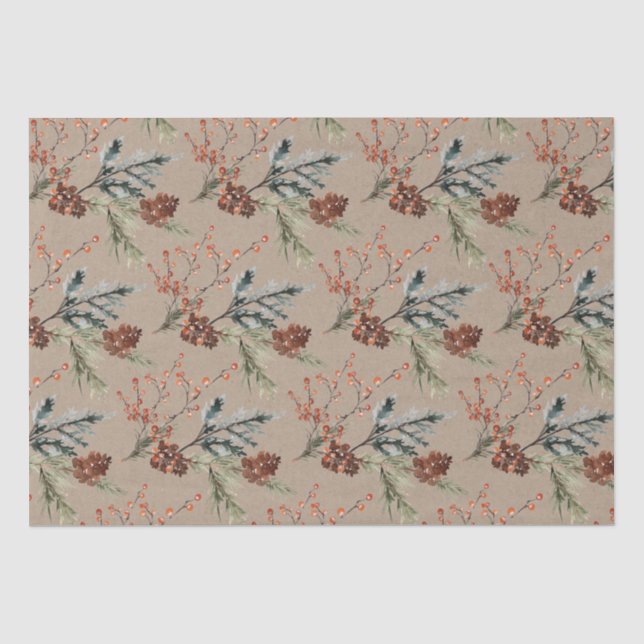 Papier Mousseline Baies Ilex Rustiques Kraft Juniper Pine Cones (Recto)