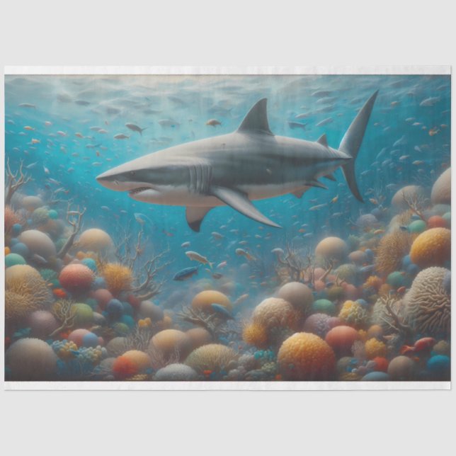 Papier Mousseline Baignade de requin au-dessus d'une dédécoupage de  (Recto)
