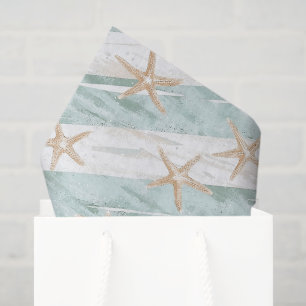 Papier Mousseline Baigneuse Aqua Menthe Étoiles de Mer Rayures Enter