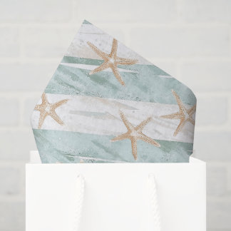Papier Mousseline Baigneuse Aqua Menthe Étoiles de Mer Rayures Enter