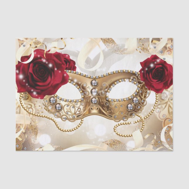 Papier Mousseline Bal masqué d'anniversaire Crème Or (Recto)