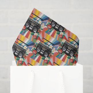 Papier Mousseline Baladeur Rétro Avec Arcs-En-Ciel Et Fleurs