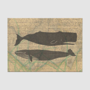 Papier Mousseline Baleine antique Vie marine