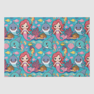 Papier Mousseline baleine blanche sirène marine baleine de requin an