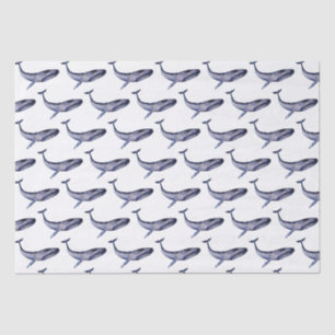 Papier Mousseline Baleine bleu aquarelle