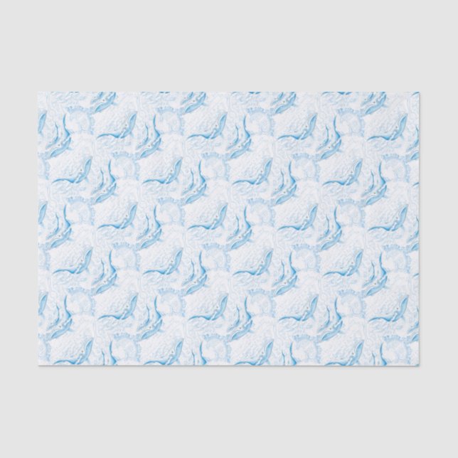 Papier Mousseline Baleines bleues Famille Blanc (Recto)