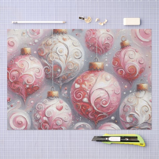 Papier Mousseline Balles de Noël Tourbillonne à blanc Découpage rose (Artisanat)