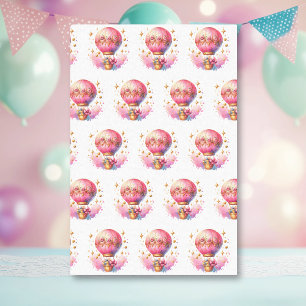 Papier Mousseline Ballons à air chaud rose et or