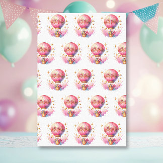 Papier Mousseline Ballons à air chaud rose et or