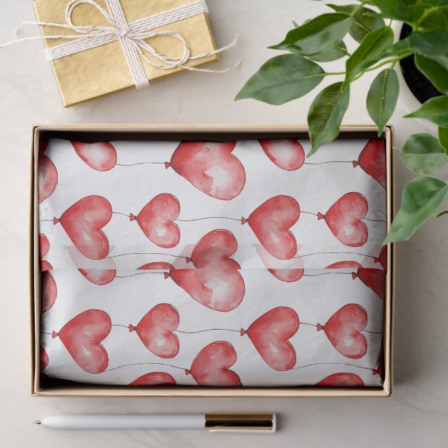 Papier Mousseline Ballons à coeur rouge (Cadeau)
