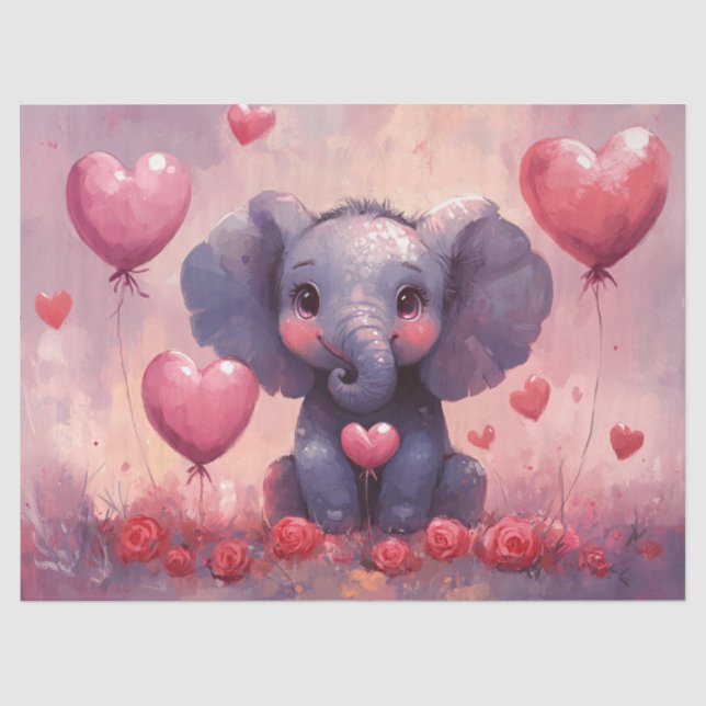 Papier Mousseline Ballons Coeur de veau Eléphant mignon Découpage (Recto)