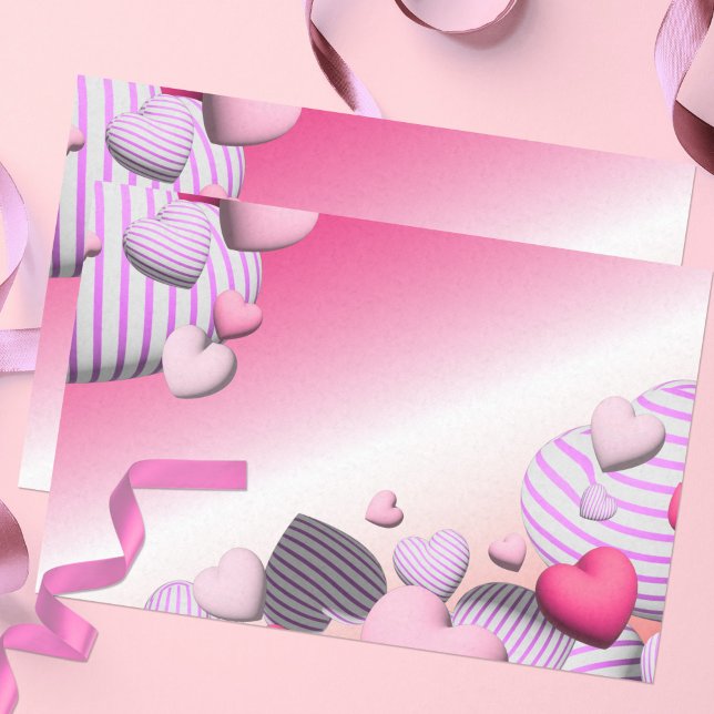 Papier Mousseline Ballons de coeur rose et blanc rayé Saint-Valentin (Créateur téléchargé)