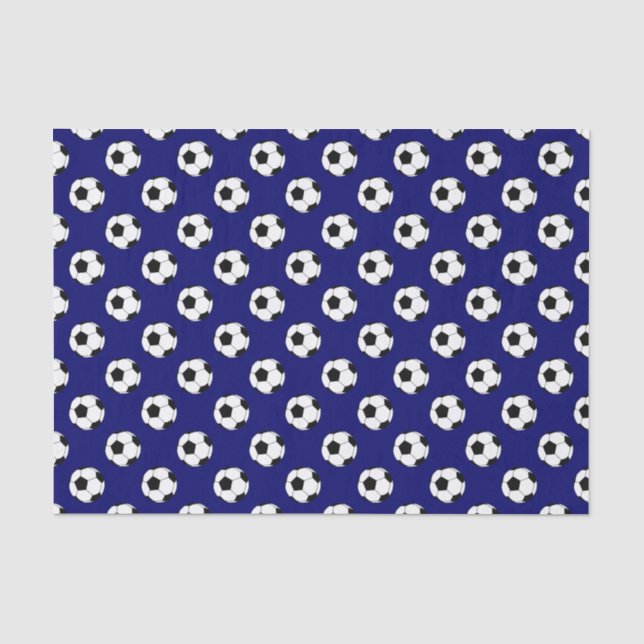 Papier Mousseline Ballons de football noir/blanc, bleu foncé marine (Recto)