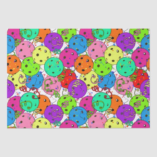 Papier Mousseline Ballons de Pickleball Party sur blanc (Recto)