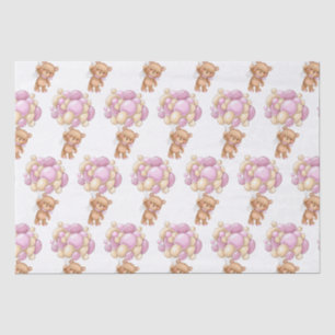 Papier Mousseline Ballons rose ours Baby shower papier de tissus