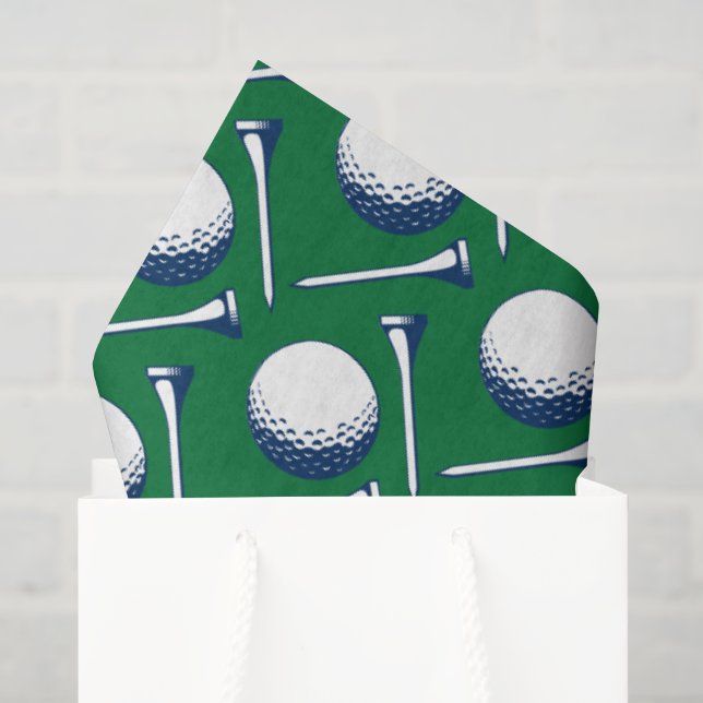 Papier Mousseline Balls de golf Tee - shirt Bleu Vert Bleu Blancs (Sac cadeau)
