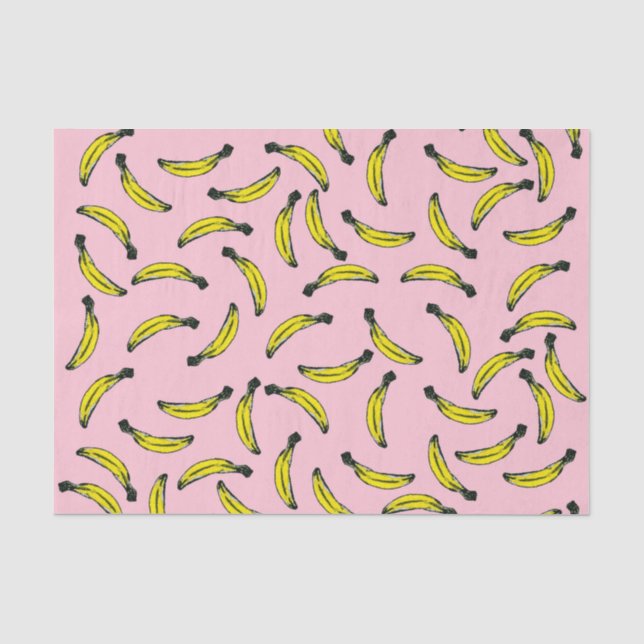 Papier Mousseline Bananes peintes à la main mignonnes et rose (Recto)