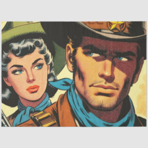 Papier Mousseline Bande dessinée rétro Cowboy/Cowgirl