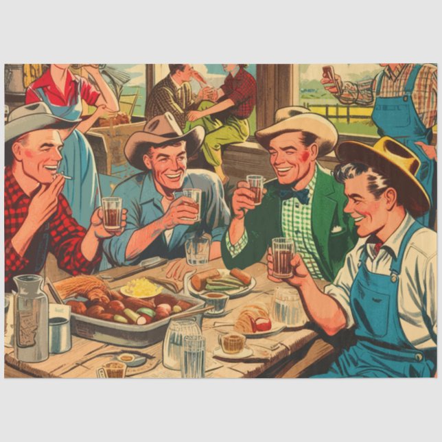 Papier Mousseline Bande dessinée Retro Cowboys (Recto)