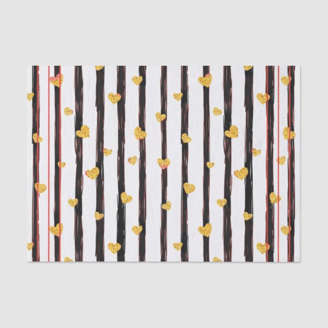Papier Mousseline Bande noire peinte avec Coeurs d'or (Recto)