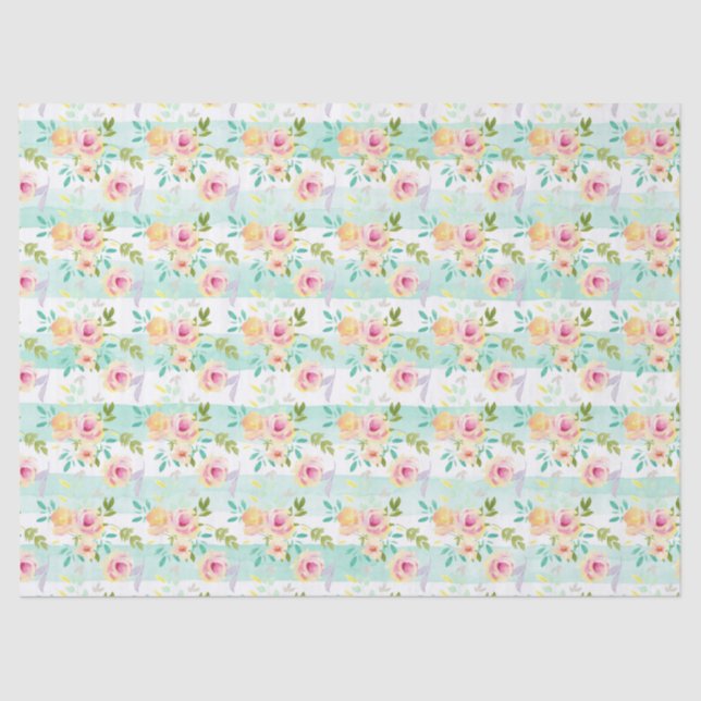 Papier Mousseline Bandes de menthe Floral Chic (Recto)