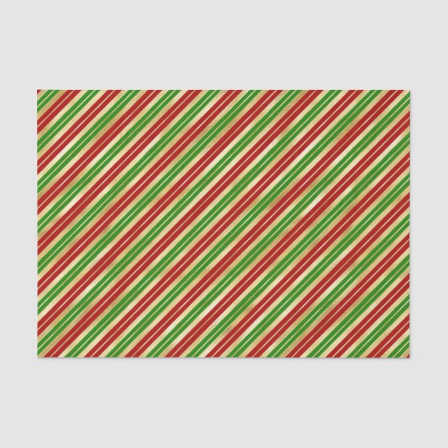 Papier Mousseline Bandes de Noël rouge, vert et or (Recto)