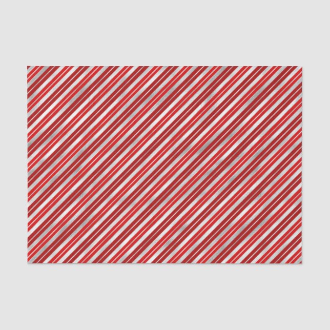 Papier Mousseline Bandes de Noël rouges et argentées (Recto)