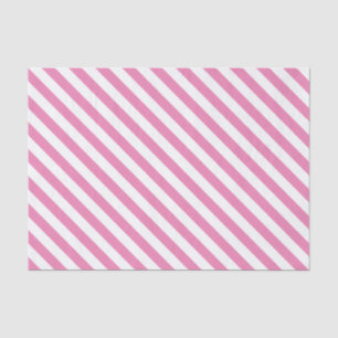 Papier Mousseline Bandes diagonales roses et blanches