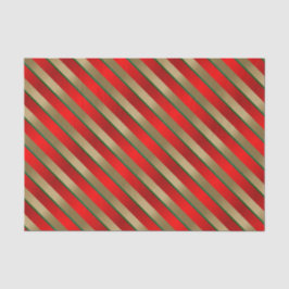 Papier Mousseline Bandes diagonales rouge, or et vert