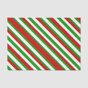Papier Mousseline Bandes diagonales rouges, blanches et vertes