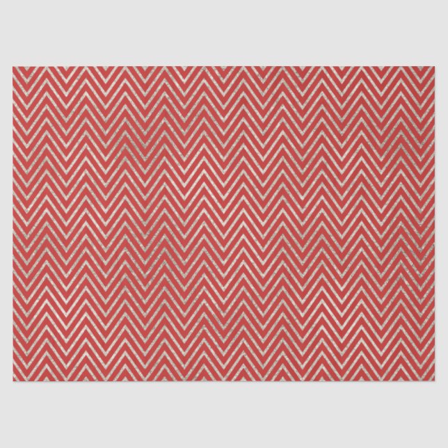 Papier Mousseline Bandes en argent et en rouge Chevron (Recto)