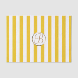 Papier Mousseline Bandes jaunes et blanches Monogramme Lettre Initia