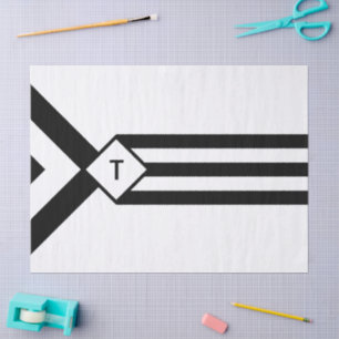 Papier Mousseline Bandes noires et Chevrons avec Monogramme sur blan