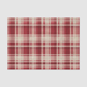Papier Mousseline Bandes Plaid Crème Rouge