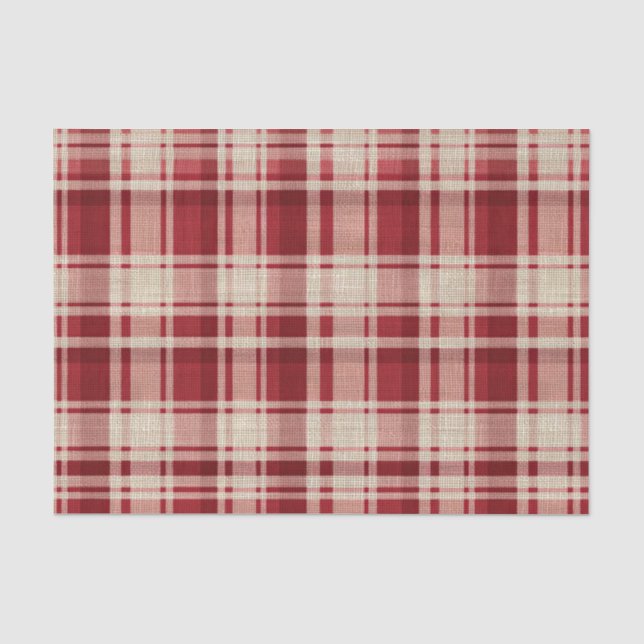 Papier Mousseline Bandes Plaid Crème Rouge (Recto)