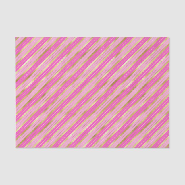 Papier Mousseline Bandes roses et or chaudes (Recto)